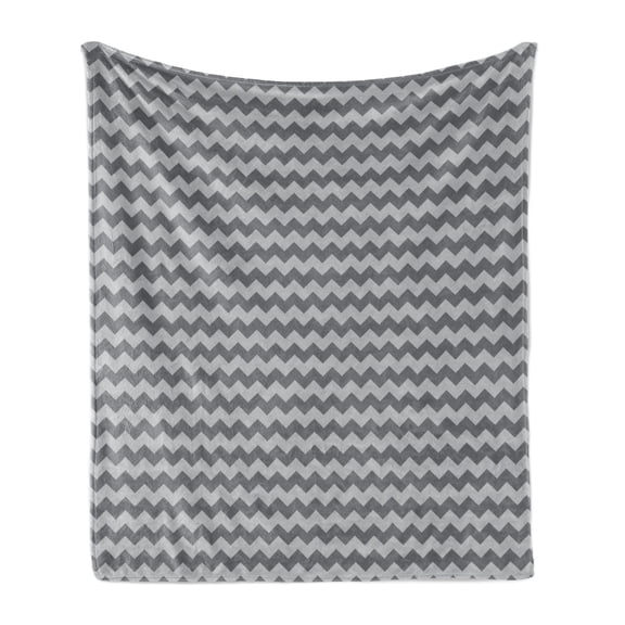 Grey Chevron Soft Flannel Fleece Blanket, Abstract Lines with Various Angles Forming Geometric Parallel Details, Cozy Plush for Indoor and Outdoor Use, 70" x 90", Pale Grey and Grey, by Ambesonne