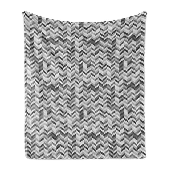 Grey Chevron Soft Flannel Fleece Throw Blanket, Herringbone Geometric Minimalist Fractal Waves Image, Cozy Plush for Indoor and Outdoor Use, 70" x 90", Dark Grey Pearl, by Ambesonne
