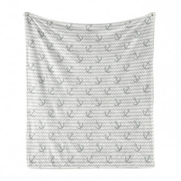 Grey Chevron Soft Flannel Fleece Throw Blanket, Marine Theme Zig Zags Pattern with Sea Element Tile Sailor Design, Cozy Plush for Indoor and Outdoor Use, 50" x 70", Pale Grey and White, by Ambesonne