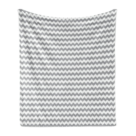 Grey Chevron Soft Flannel Fleece Throw Blanket, Zig Zag Pattern Soft Colored Abstract Modern Mosaic Style Lines Design, Cozy Plush for Indoor and Outdoor Use, 50" x 70", White Pale Grey, by Ambesonne