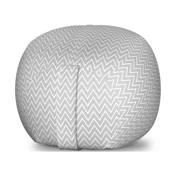 Grey Chevron Storage Toy Bag Chair, Abstract Zig Zags Creative Modern Minimalist Triangles Illustration, Stuffed Animal Organizer Washable Bag, Small Size, Pale Grey and White, by Ambesonne