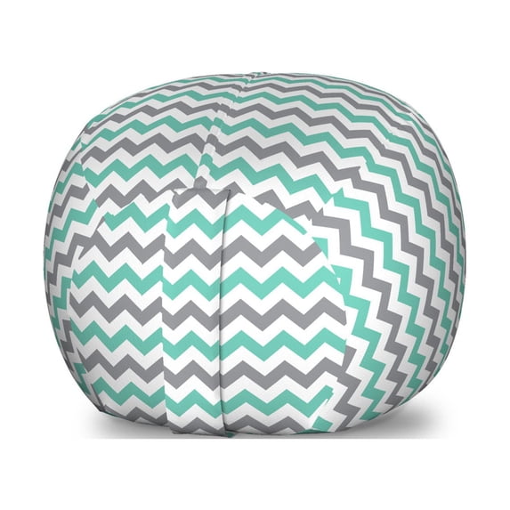 Grey Chevron Storage Toy Bag Chair, Herringbone Pattern in Simplistic Tones Art Deco Geometric Urban Style, Stuffed Animal Organizer Washable Bag, Small Size, Sea Green and Grey, by Ambesonne