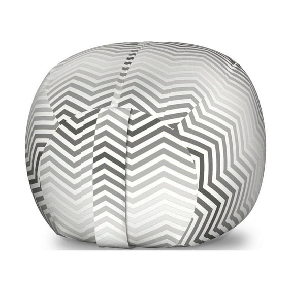 Grey Chevron Storage Toy Bag Chair, Minimalist Triangles Waves in Symmetric Lines Geometric Motif, Stuffed Animal Organizer Washable Bag, Small Size, Pale Grey White, by Ambesonne