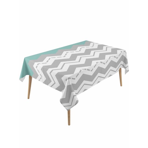 Grey Chevron Table Cloth, Waterproof Tablecloth for Rectangle Tables, Geometric Turquoise Print Wavy Striped White Reusable Washable Fabric Table Cover for Restaurant Kitchen Dining Tables 60"x120"