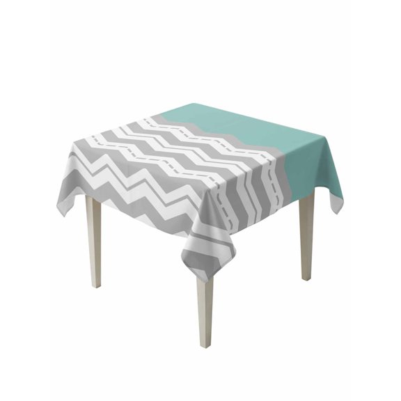 Grey Chevron Table Cloth, Waterproof Tablecloth for Square Tables, Geometric Turquoise Print Wavy Striped White Reusable Washable Fabric Table Cover for Restaurant Kitchen Dining Tables 54"x54"