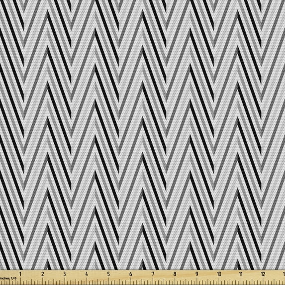 Ambesonne Grey Chevron Fabric by the Yard Upholstery, Classic Vintage, 2 Yards, Charcoal Grey Pale Grey