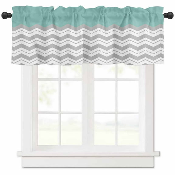 Grey Chevron Valances for Windows Farmhouse Kitchen Curtains Valances Rod Pocket Valance Curtains for Kitchen Windows Geometric Turquoise Print Wavy Striped White Window Valances for Bathroom 60"x18"