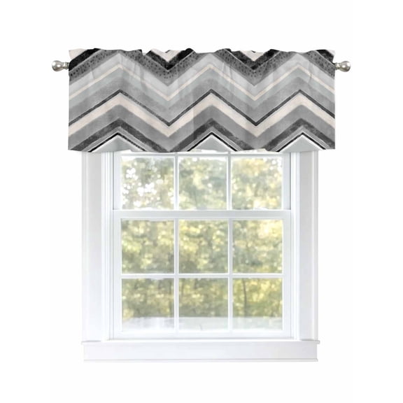 Grey Chevron Valances for Windows, Rod Pocket Kitchen Valance Curtains - Soft & Washable Small Window Treatment for Living Room, Bathroom, Geometric Design Stripe 54x18inch, 1 Panel