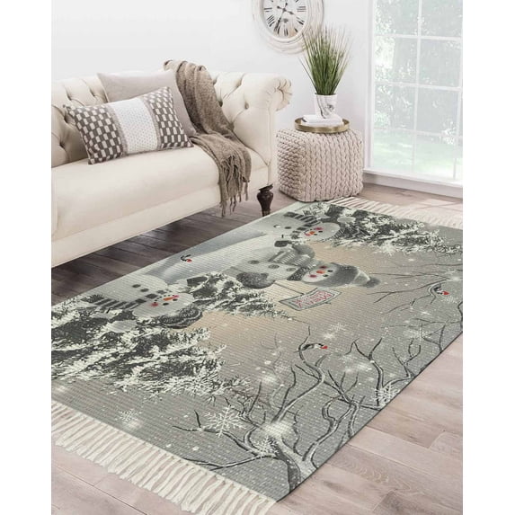 Grey Christmas Area Rug 4x6 Living Room Rug with Tassel Woven Cotton ...