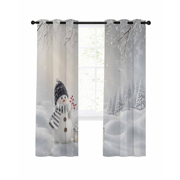 Grey Christmas Blackout Curtains 84 Inches Length, Pine Forest Snowy ...