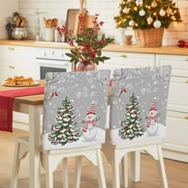 Grey Christmas Chair Covers Set of 1 Winter Snowman Snowflake Christmas Tree Chair Back Covers Stretch Removable Washable Slipcovers Protector for Dining Room Kitchen Party Decor