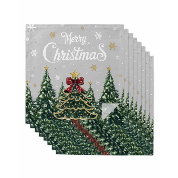 Grey Christmas Cloth Napkins Set of 8 Reusable Dinner Napkins, Snowflake Xmas Christmas Tree Cocktail Napkin Washable Table Napkins for Wedding/Holiday Party/Baby Shower 20"x20"