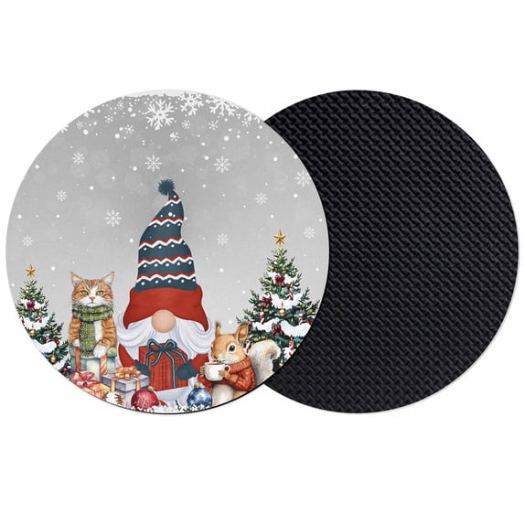 Grey Christmas Coasters Set of 2, Absorbent Coasters for Drinks, Winter Gnomes Squirrel Xmas Pine Tree Snow Coaster for Desk Coffee Table Protection, Home Decor House Warming Gifts 4"