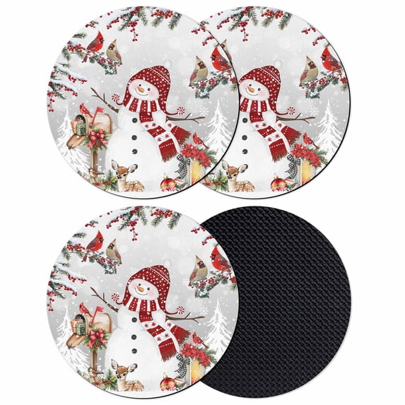 Grey Christmas Coasters Set of 4, Absorbent Coasters for Drinks, Red Snowman Xmas Tree Snowflake Winter Coaster for Desk Coffee Table Protection, Home Decor House Warming Gifts 4"