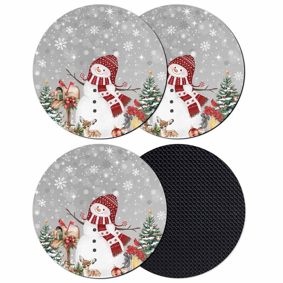 Grey Christmas Coasters Set of 4, Absorbent Coasters for Drinks, Snowman Gifts Xmas Tree Snowflake Winter Coaster for Desk Coffee Table Protection, Home Decor House Warming Gifts 4"