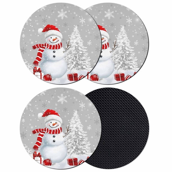 Grey Christmas Coasters Set of 4, Absorbent Coasters for Drinks, Snowman Snowflake Gifts Xmas Tree Coaster for Desk Coffee Table Protection, Home Decor House Warming Gifts 4"