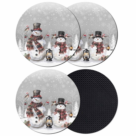 Grey Christmas Coasters Set of 4, Absorbent Coasters for Drinks, Snowman Snowflake Winter Birds Coaster for Desk Coffee Table Protection, Home Decor House Warming Gifts 4"