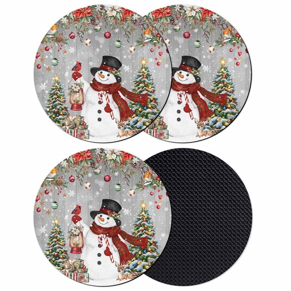 Grey Christmas Coasters Set of 4, Absorbent Coasters for Drinks, Snowman Xmas Tree Ball Snowflake Winter Wooden Coaster for Desk Coffee Table Protection, Home Decor House Warming Gifts 4"