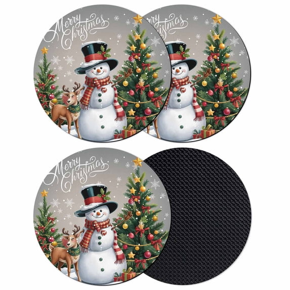Grey Christmas Coasters Set of 4, Absorbent Coasters for Drinks, Snowman Xmas Tree Snowflake Gifts Elk Coaster for Desk Coffee Table Protection, Home Decor House Warming Gifts 4"
