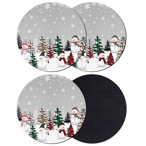 Grey Christmas Coasters Set of 4, Absorbent Coasters for Drinks, Snowman Xmas Tree Winter Snowflake Coaster for Desk Coffee Table Protection, Home Decor House Warming Gifts 4"