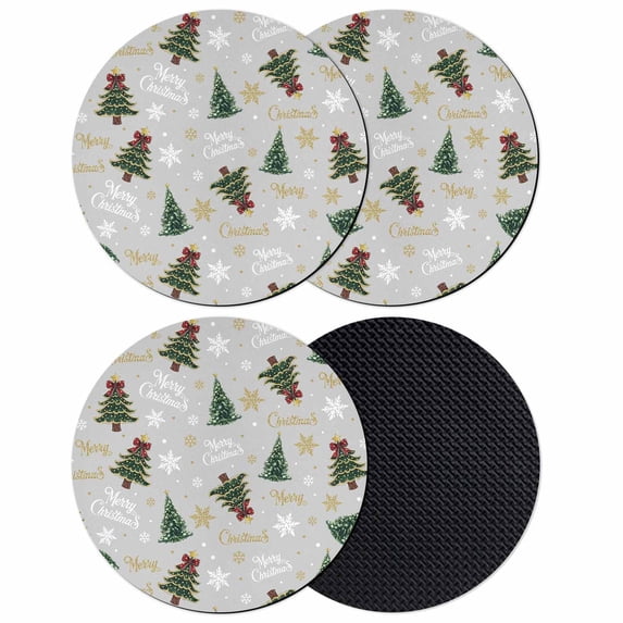Grey Christmas Coasters Set of 4, Absorbent Coasters for Drinks, Winter Green Pine Tree Gold Snowflake Coaster for Desk Coffee Table Protection, Home Decor House Warming Gifts 4"