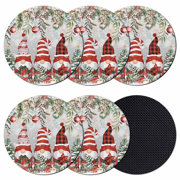 Grey Christmas Coasters Set of 6, Absorbent Coasters for Drinks, Gnomes Xmas Tree Poinsettia Eucalyptus Coaster for Desk Coffee Table Protection, Home Decor House Warming Gifts 4"