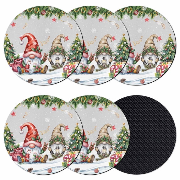 Grey Christmas Coasters Set of 6, Absorbent Coasters for Drinks, Gnomes Xmas Tree Snowflake Gifts Coaster for Desk Coffee Table Protection, Home Decor House Warming Gifts 4"