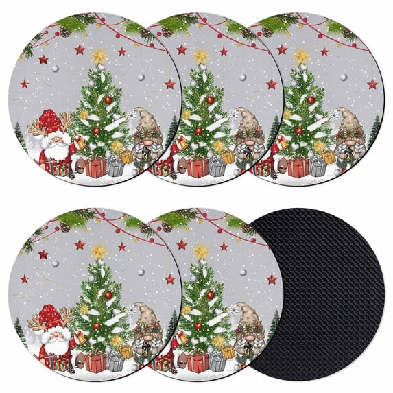 Grey Christmas Coasters Set of 6, Absorbent Coasters for Drinks, Gnomes Xmas Tree Snowflake Winter Gifts Coaster for Desk Coffee Table Protection, Home Decor House Warming Gifts 4"