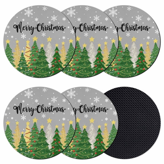 Grey Christmas Coasters Set of 6, Absorbent Coasters for Drinks, Green Xmas Tree Snowflake Stars Winter Coaster for Desk Coffee Table Protection, Home Decor House Warming Gifts 4"