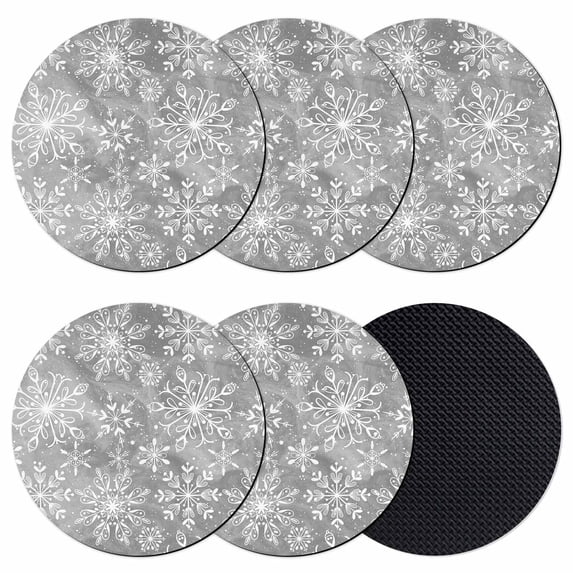Grey Christmas Coasters Set of 6, Absorbent Coasters for Drinks, Retro Farmhouse Winter White Snowflakes Coaster for Desk Coffee Table Protection, Home Decor House Warming Gifts 4"
