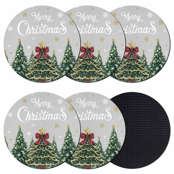Grey Christmas Coasters Set of 6, Absorbent Coasters for Drinks, Snowflake Xmas Christmas Tree Coaster for Desk Coffee Table Protection, Home Decor House Warming Gifts 4"