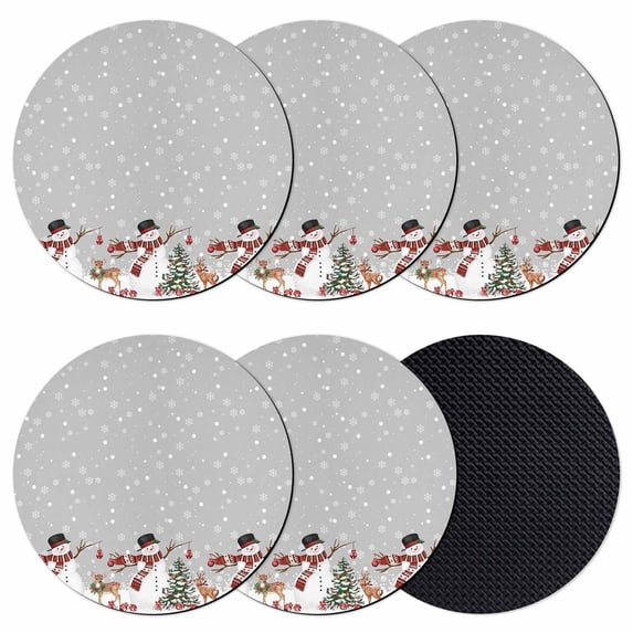 Grey Christmas Coasters Set of 6, Absorbent Coasters for Drinks, Snowman Snowflake Xmas Tree Ball Elk Coaster for Desk Coffee Table Protection, Home Decor House Warming Gifts 4"