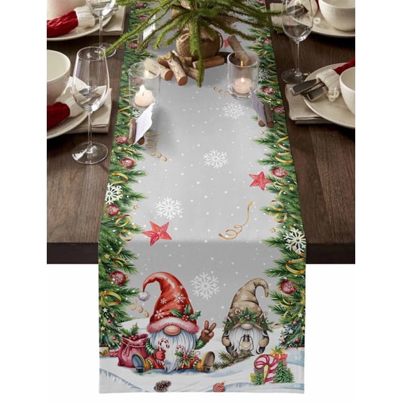 Grey Christmas Dresser Scarf Farmhouse, Dining Table Decorations for Wedding/Parties, Gnomes Xmas Tree Snowflake Gifts Table Runner 36 Inches Long for Kitchen Dining, 13 x 36 In