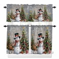 thumbnail image 1 of Grey Christmas Kitchen Curtains and Valances Set, Xmas Snowman Tree Elk Snowflake Rod Pocket Window Valance 18 Inch Window Curtain Panels for Living Room Bedroom Laundry, 27.5x36in, 3 Pieces, 1 of 7