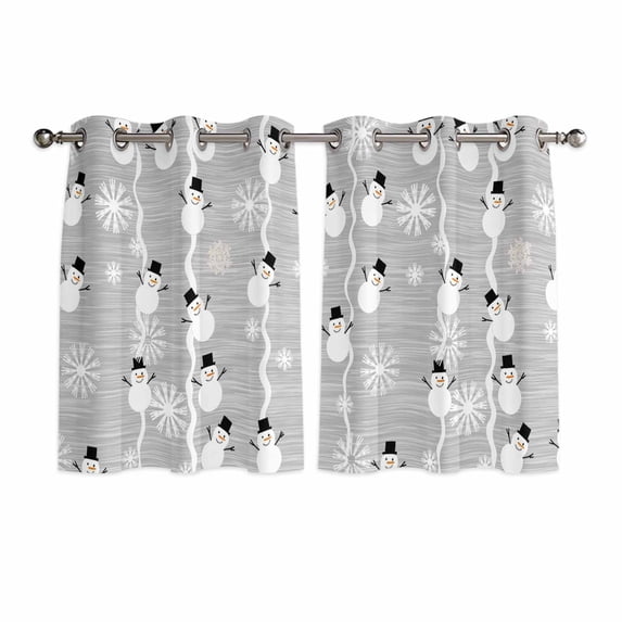 Grey Christmas Kitchen Curtains Window Panels, Winter Snowman Xmas Snowflakes Stripes Insulated Window Treatment Curtain, Grommet Curtains for Bedroom/Living Room/Bathroom, 2 Piece 52"Wx45"L