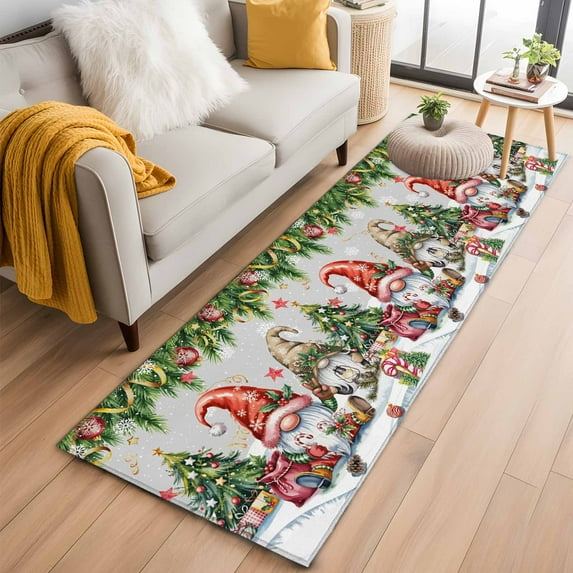 Grey Christmas Kitchen Runner Rug 2x6 Washable Runners for Hallway Non Slip Gnomes Xmas Tree Snowflake Gifts Large Area Rug Indoor Floor Carpet for Bathroom Laundry Entryway Bedroom Living Room