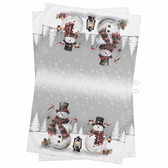 Grey Christmas Kitchen Towels Set of 2, Water Absorbent Dish Towel, Snowman Snowflake Winter Birds Decorative Hand Towels - Quick Drying Cloth for Cooking Baking, 18x28 Inch
