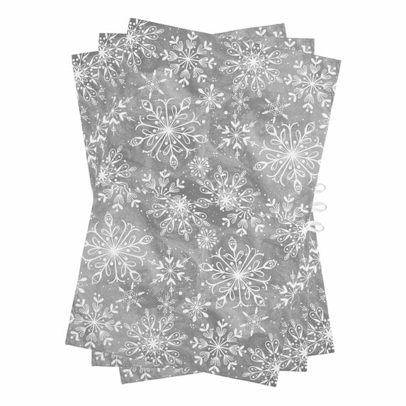 Grey Christmas Kitchen Towels Set of 3, Water Absorbent Dish Towel, Retro Farmhouse Winter White Snowflakes Decorative Hand Towels - Quick Drying Cloth for Cooking Baking, 18x28 Inch