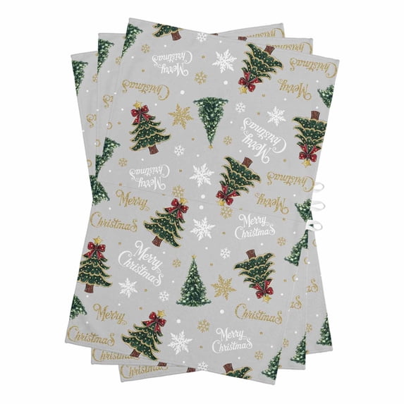 Grey Christmas Kitchen Towels Set of 3, Water Absorbent Dish Towel, Winter Green Pine Tree Gold Snowflake Decorative Hand Towels - Quick Drying Cloth for Cooking Baking, 18x28 Inch