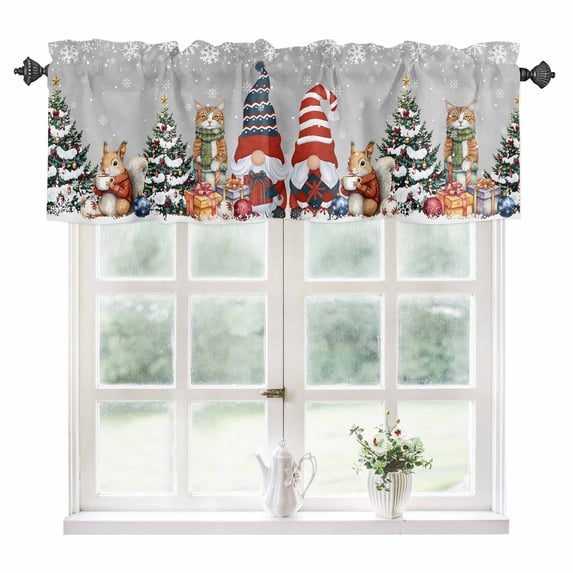 Grey Christmas Kitchen Valances for Windows 54x18 Inch Kitchen Curtains Valances Rod Pocket Winter Gnomes Squirrel Xmas Pine Tree Snow Bathroom Window Valances for Window Treatment Decor