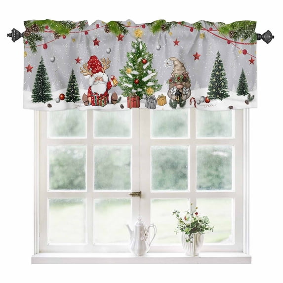 Grey Christmas Kitchen Valances for Windows 60x18 Inch Kitchen Curtains Valances Rod Pocket Gnomes Xmas Tree Snowflake Winter Gifts Bathroom Window Valances for Window Treatment Decor