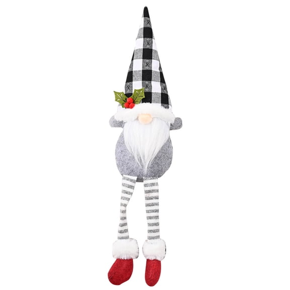 Grey Christmas No Face Doll With Striped Hat And Hanging Leg Design Made Of Comfortable Cloth For Decorative Use In Living Spaces And Holiday Events