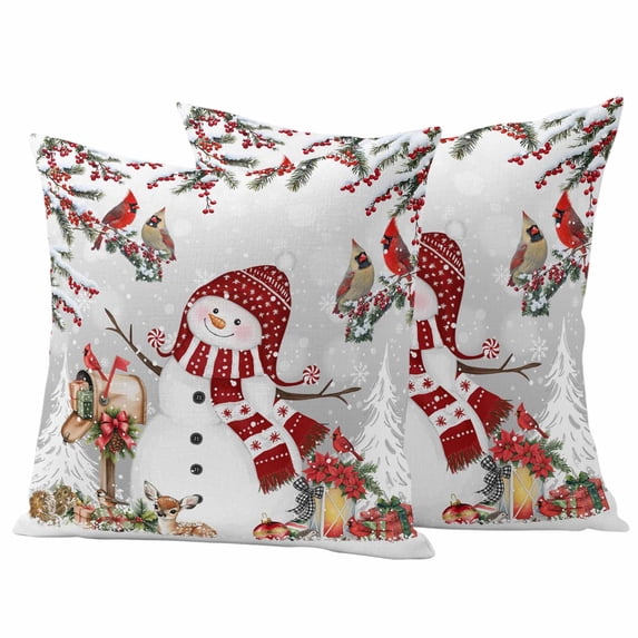 Grey Christmas Outdoor Waterproof Pillow Covers, Red Snowman Xmas Tree Snowflake Winter Decorative Square Throw Pillowcase Sofa Cushion Sham for Patio/Couch/Chair, 20"x20" 2 Pack