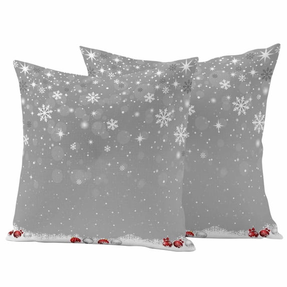 Grey Christmas Outdoor Waterproof Pillow Covers, Xmas Snowflake Ball Winter Snowflake Decorative Square Throw Pillowcase Sofa Cushion Sham for Patio/Couch/Chair, 26"x26" 2 Pack