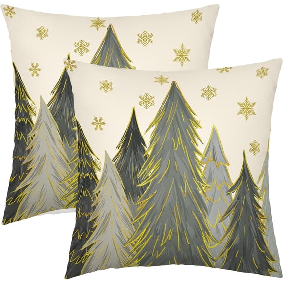 Grey Christmas Pillow Covers 16x16 Inch Set of 2 Santa Tree Gold Snowflake Xmas Decorative Square Throw Pillows For Couch Winter Holiday Pillow Cases Farmhouse Home Decor For Sofa Porch Outdoor