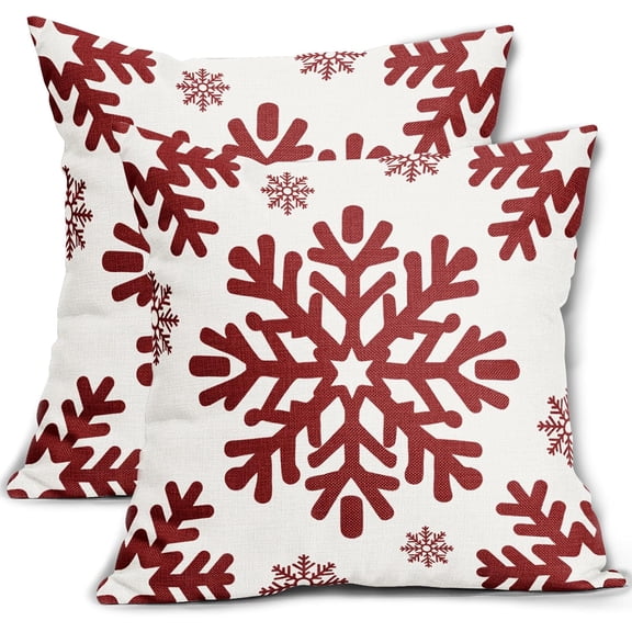 Grey Christmas Pillow Covers 18x18 Inch Set of 2, Xmas Snowflakes Rustic Winter Themed Decorative Throw Pillow Cases Outdoor Linen Cushion Covers Farmhouse Sofa Couch Bed Decor