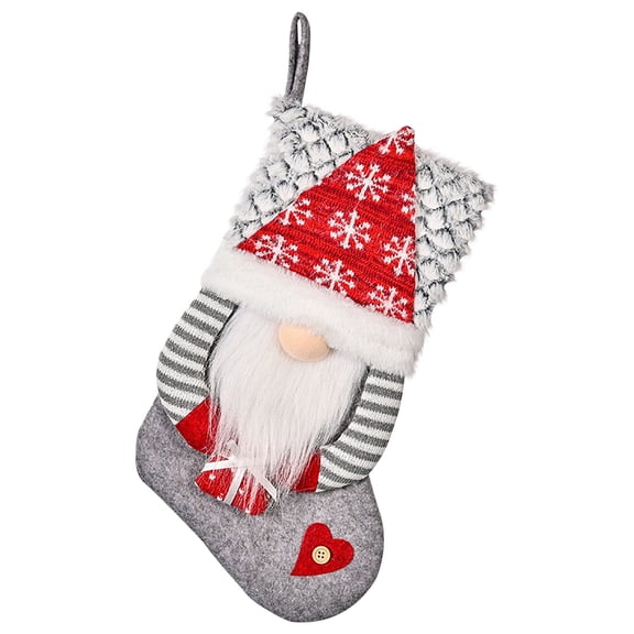 Grey Christmas Reindeer Themed Stocking Ornament For Tree, Plush Gift Bag For Candy And Small Toys