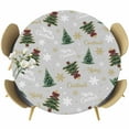thumbnail image 1 of Grey Christmas Round Tablecloth, Fitted Table Cover with Elastic for 36"-44" Round Tables, Winter Green Pine Tree Gold Snowflake Table Cloth Outdoor Indoor Dinning Party Waterproof Tablecloths, 1 of 7