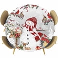 thumbnail image 1 of Grey Christmas Round Tablecloth, Fitted Table Cover with Elastic for 55"-60" Round Tables, Red Snowman Xmas Tree Snowflake Winter Table Cloth Outdoor Indoor Dinning Party Waterproof Tablecloths, 1 of 7