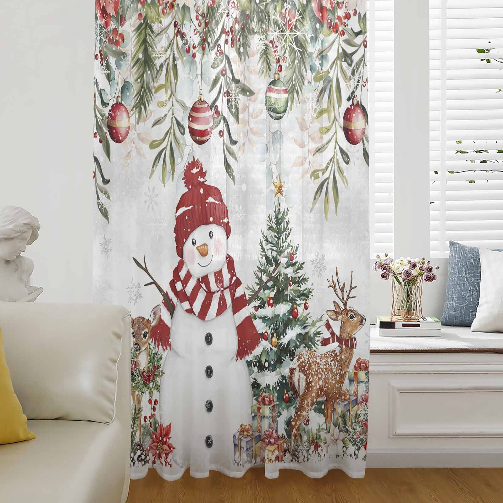 Grey Christmas Semi Sheer Curtains Drapes for Living Room,Bedroom ...